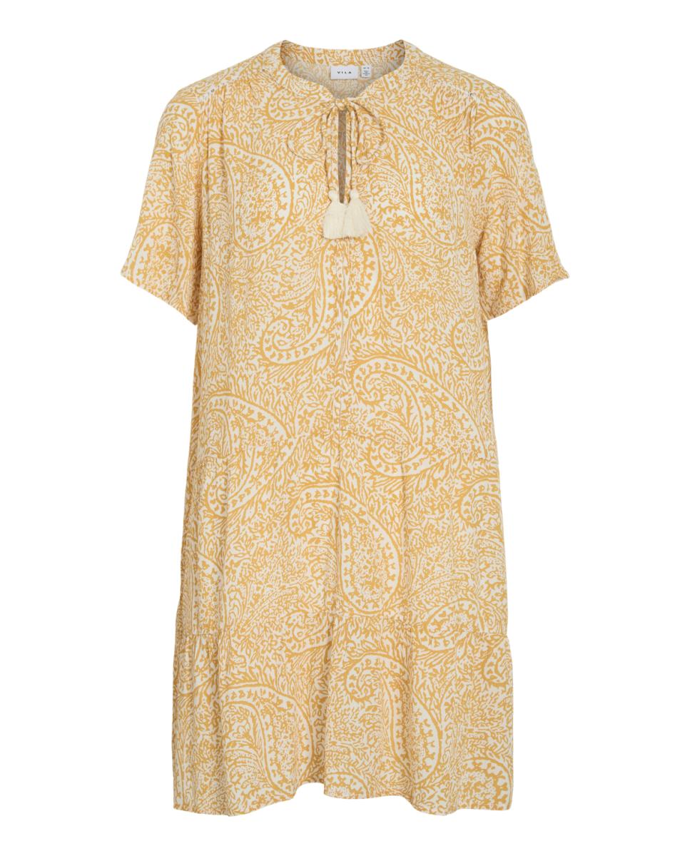 Vestido Curto com Manga Cap e Decote em Bico Natural-4