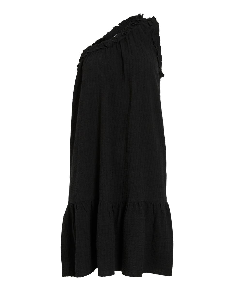 Vestido Curto Assimétrico sem Mangas Preto-3