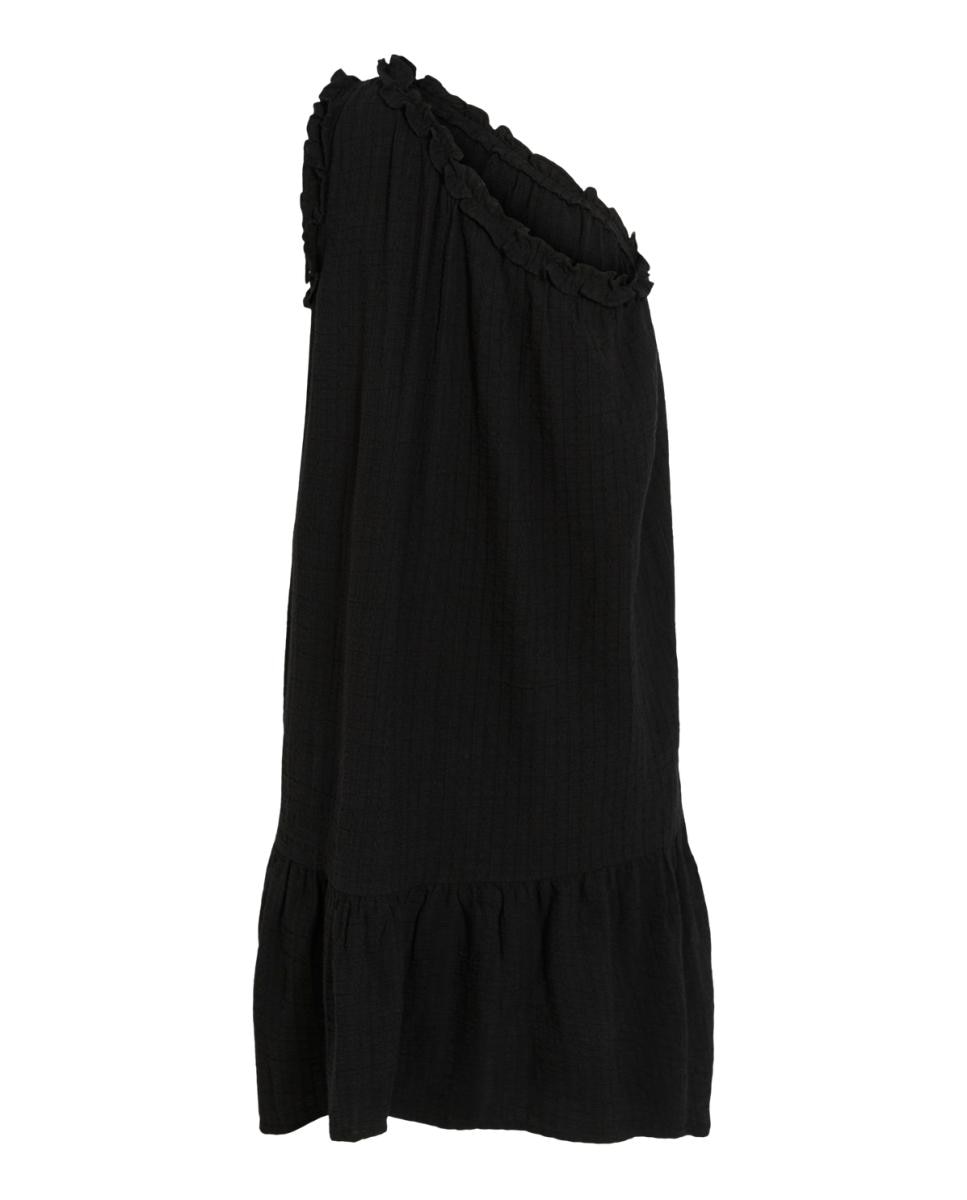 Vestido Curto Assimétrico sem Mangas Preto-4