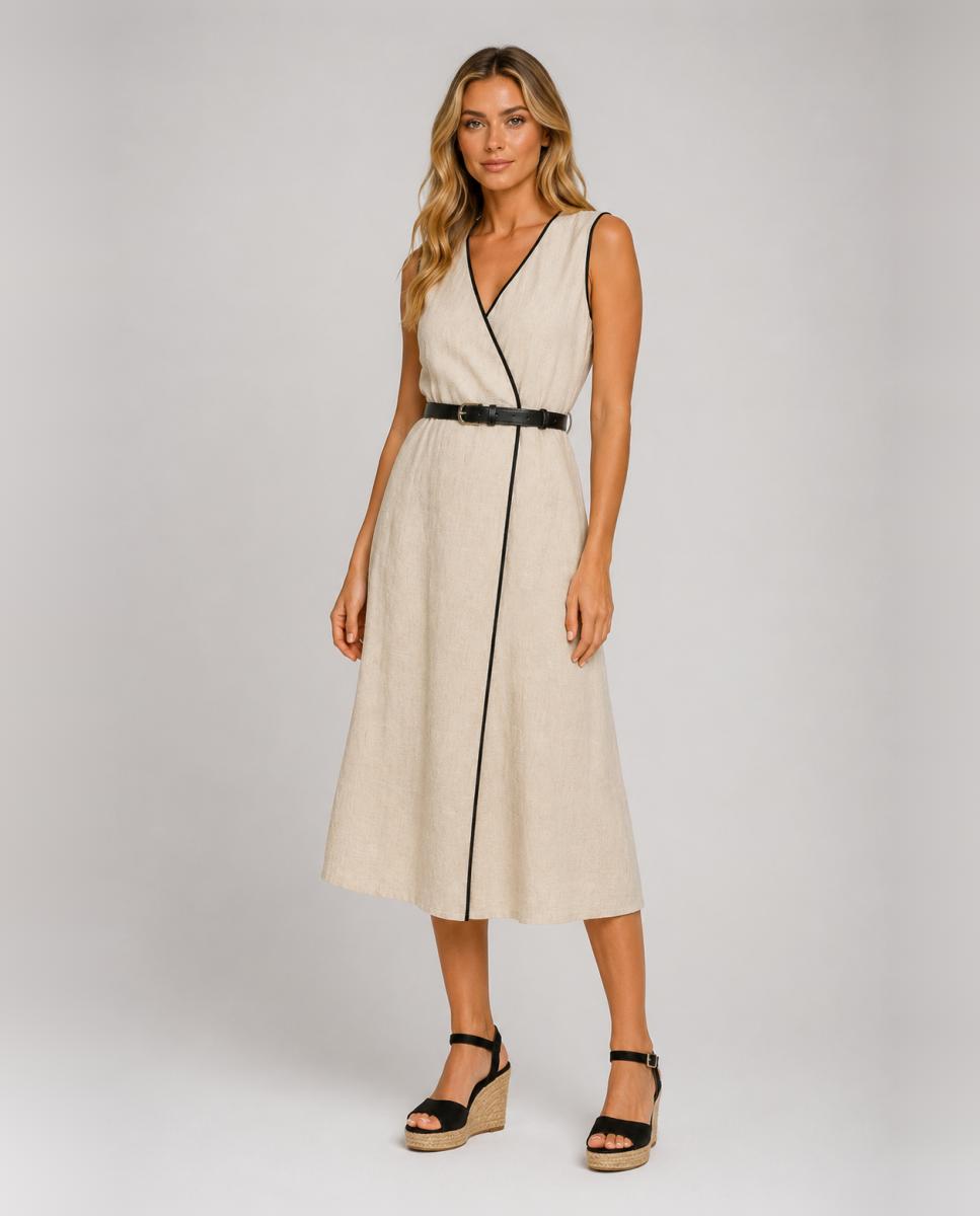 Imagem 0 de Vestido Midi sem Mangas com Decote em Bico
