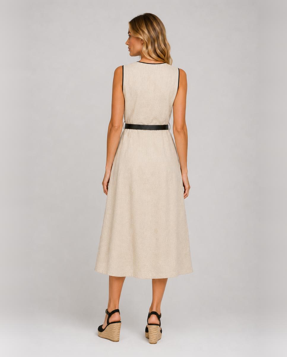 Vestido Midi sem Mangas com Decote em Bico Preto-2
