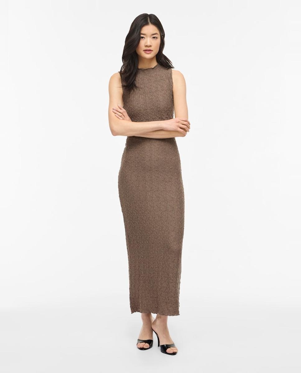 Vestido Midi Cintado sem Mangas Taupe-2