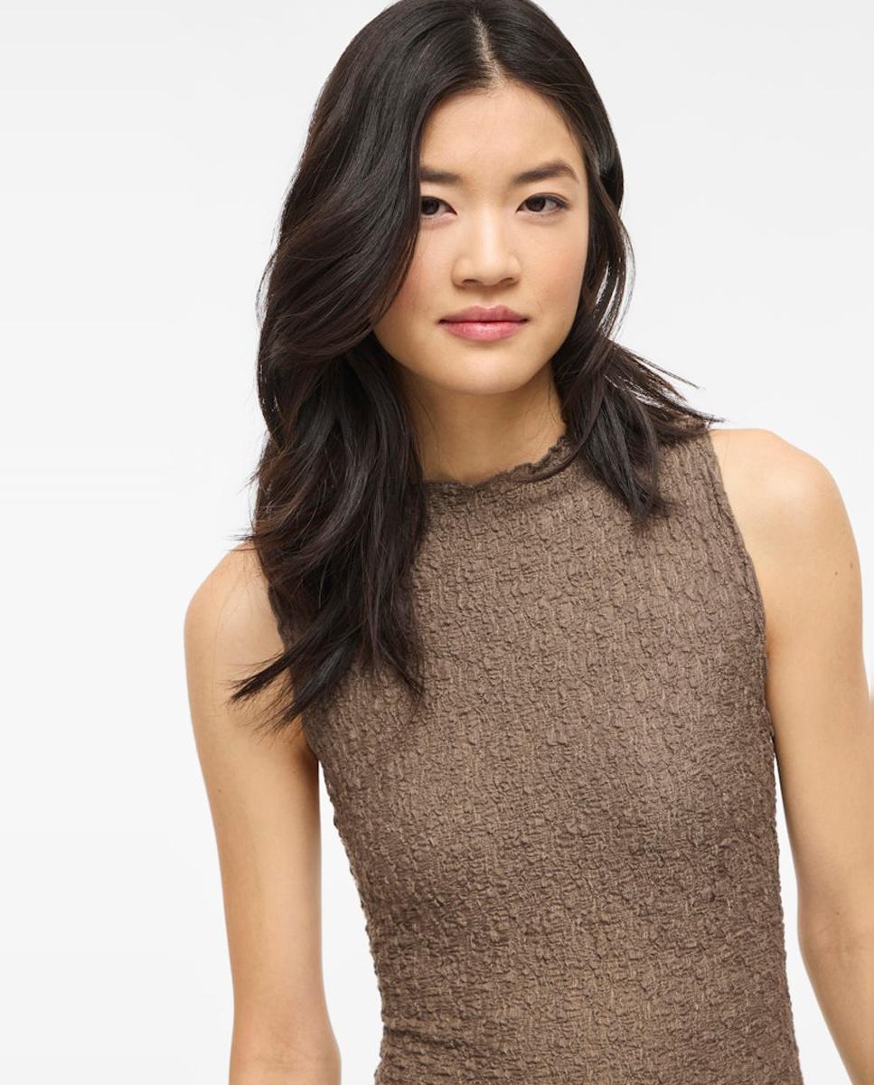 Vestido Midi Cintado sem Mangas Taupe-3