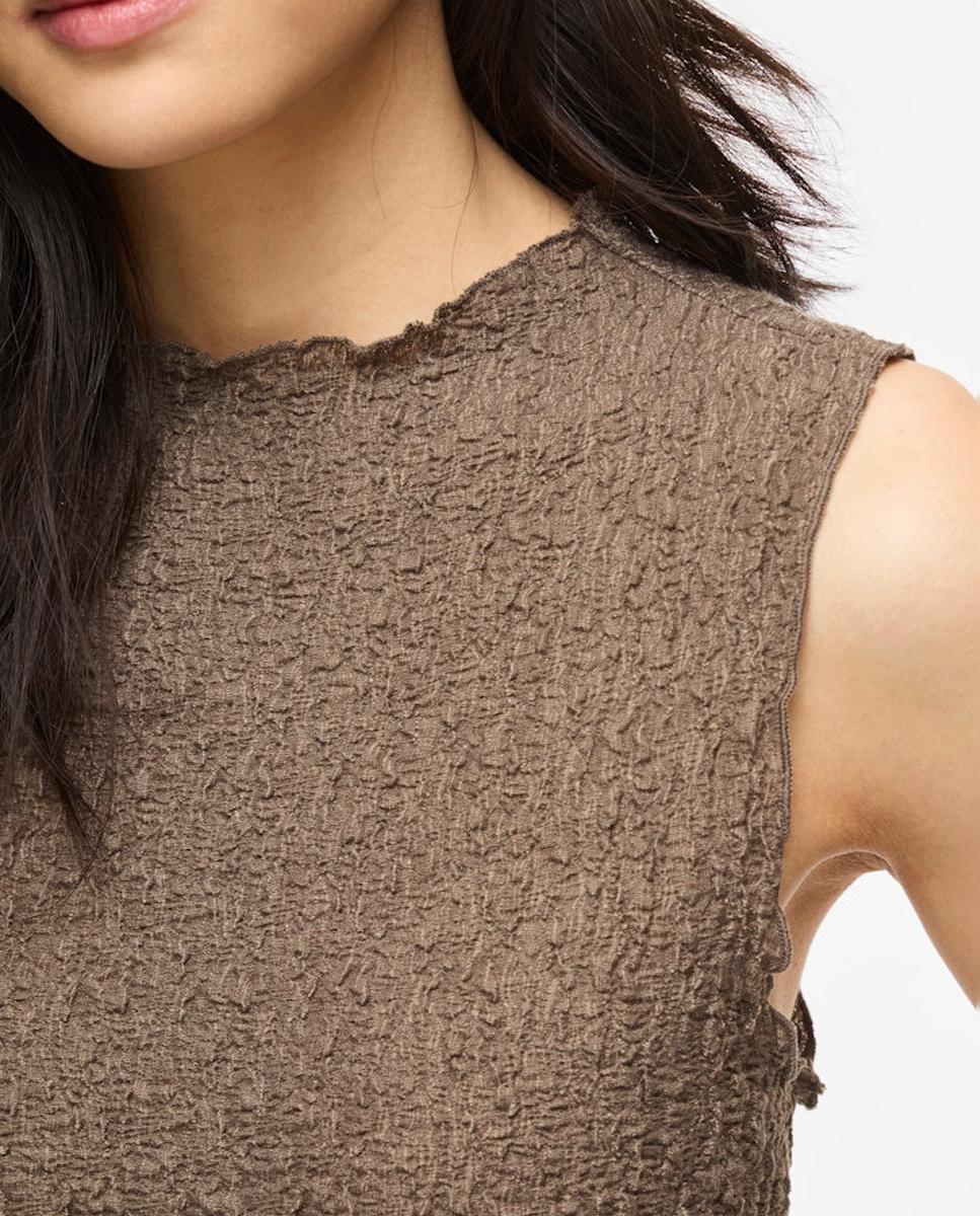 Vestido Midi Cintado sem Mangas Taupe-4