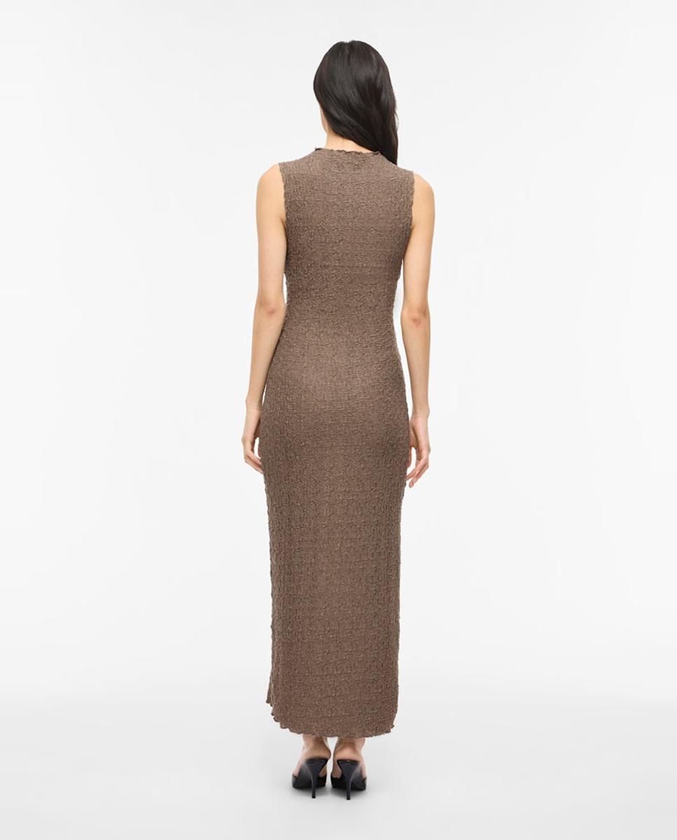 Vestido Midi Cintado sem Mangas Taupe-5