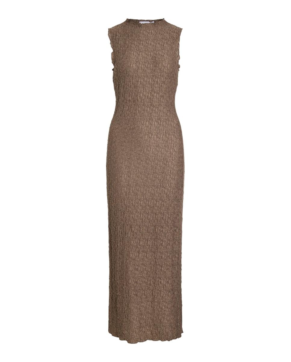Vestido Midi Cintado sem Mangas Taupe-6
