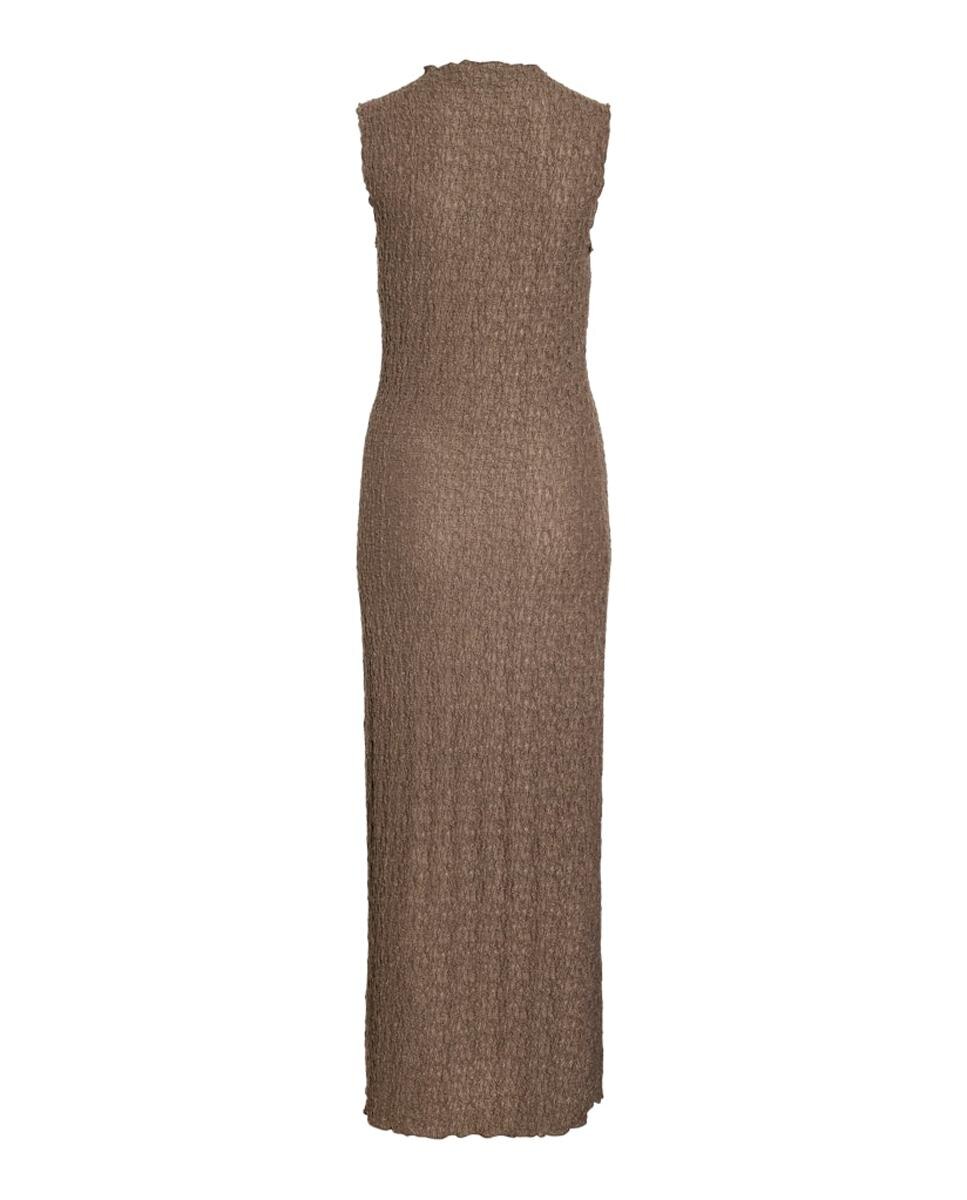 Vestido Midi Cintado sem Mangas Taupe-7