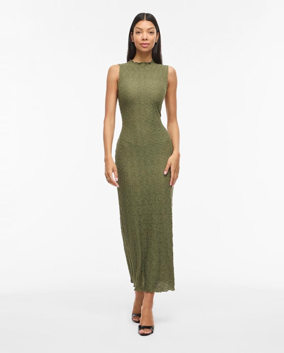 Vestido Midi Cintado sem Mangas Verde-militar-2