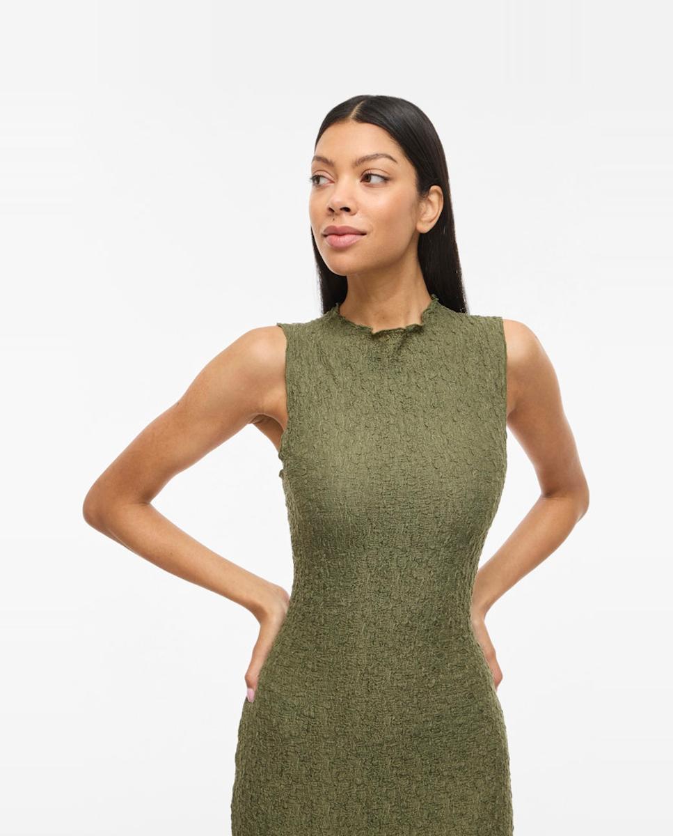 Vestido Midi Cintado sem Mangas Verde-militar-3