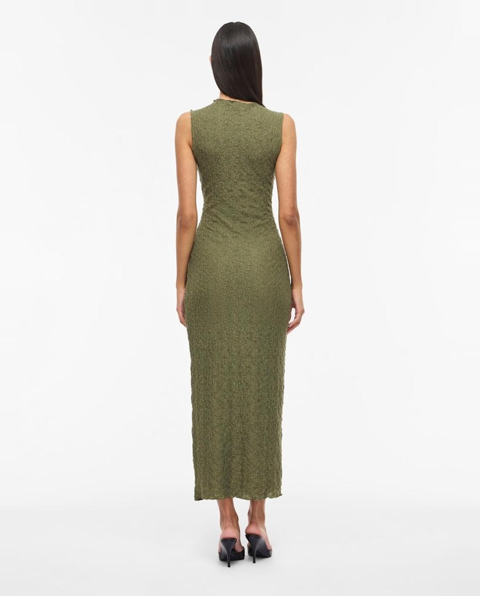 Vestido Midi Cintado sem Mangas Verde-militar-5