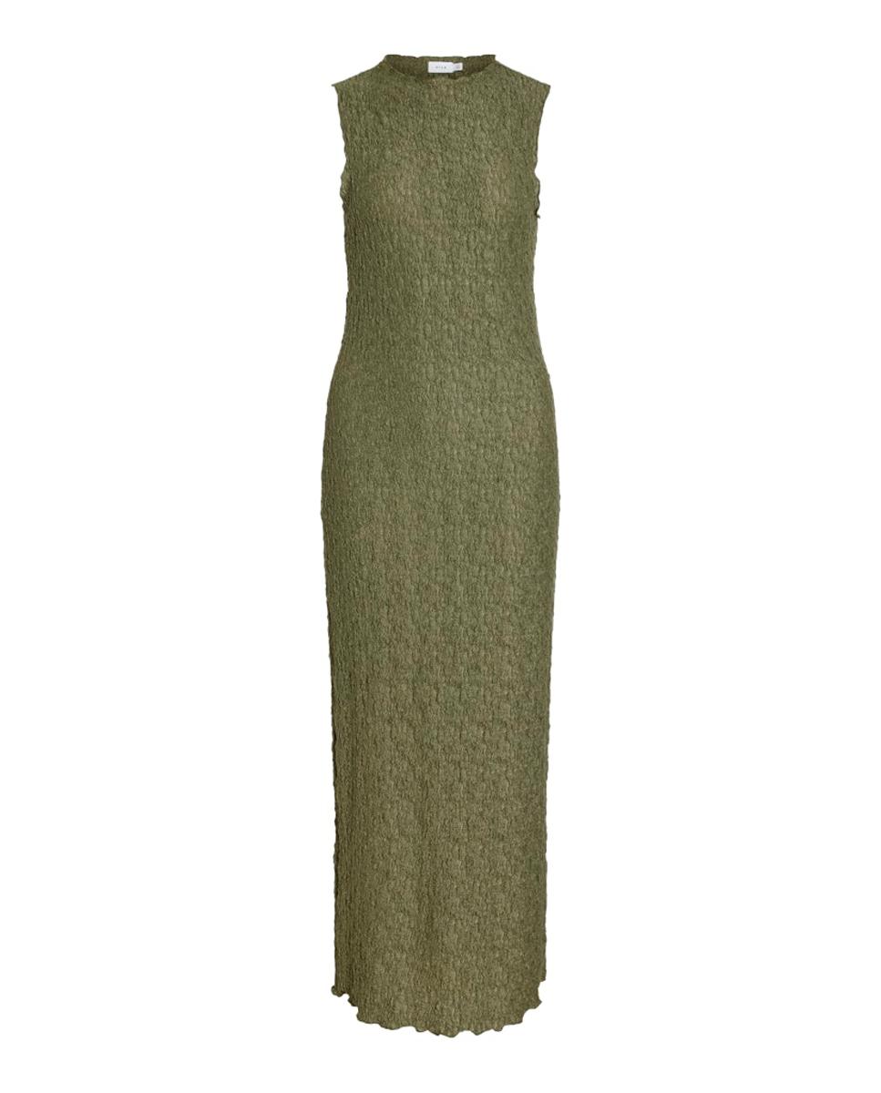 Vestido Midi Cintado sem Mangas Verde-militar-6