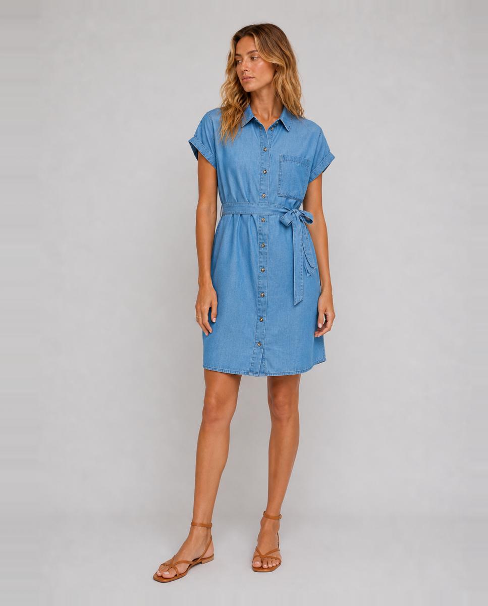 Vila - Vestido corto camisero vaquero de Tencel.