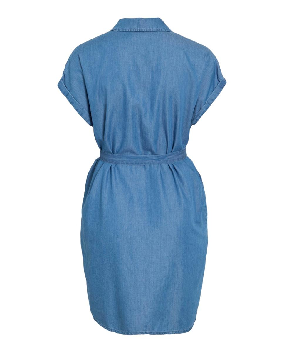 Vestido Camiseiro Curto de Ganga Tencel Azul-claro-5