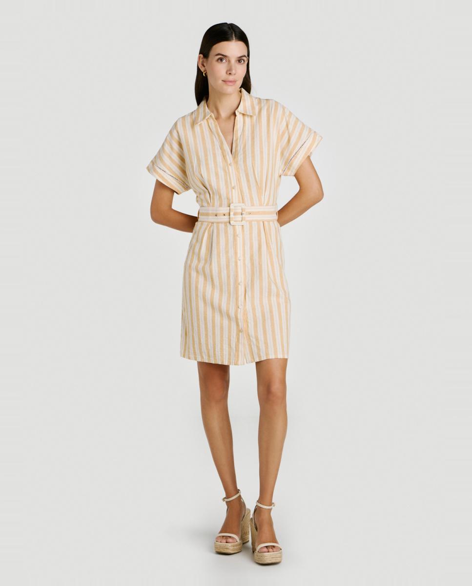 Vila - Vestido corto camisero de algodón y lino.