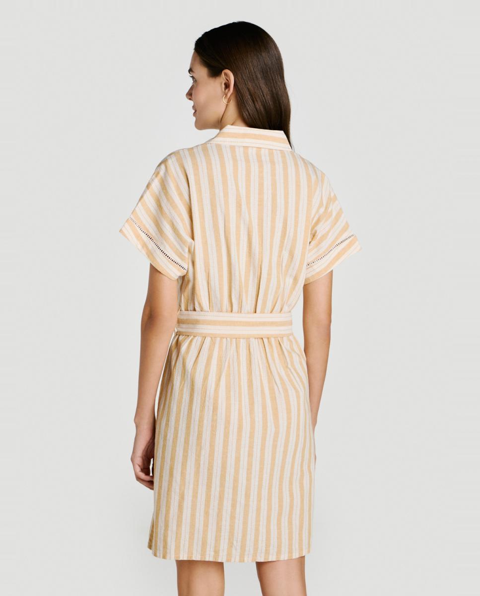 Vestido Camiseiro Curto de Algodão e Linho Amarelo-4