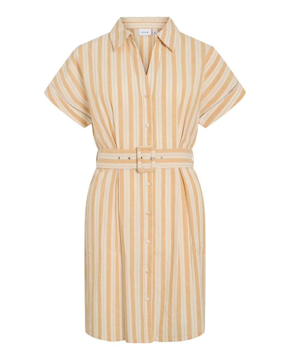 Vestido Camiseiro Curto de Algodão e Linho Amarelo-5