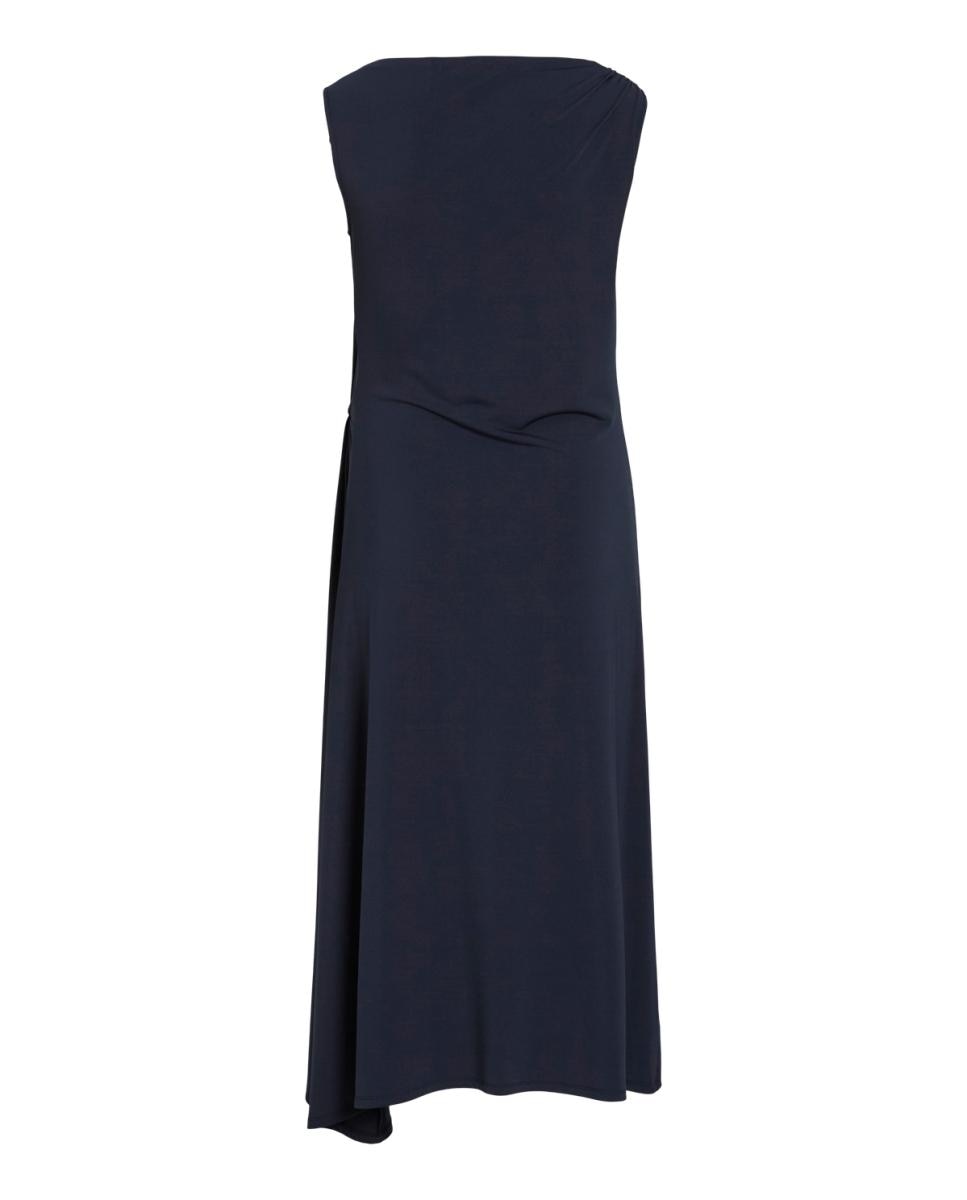 Vestido Midi com Drapeado Lateral Azul-marinho-6