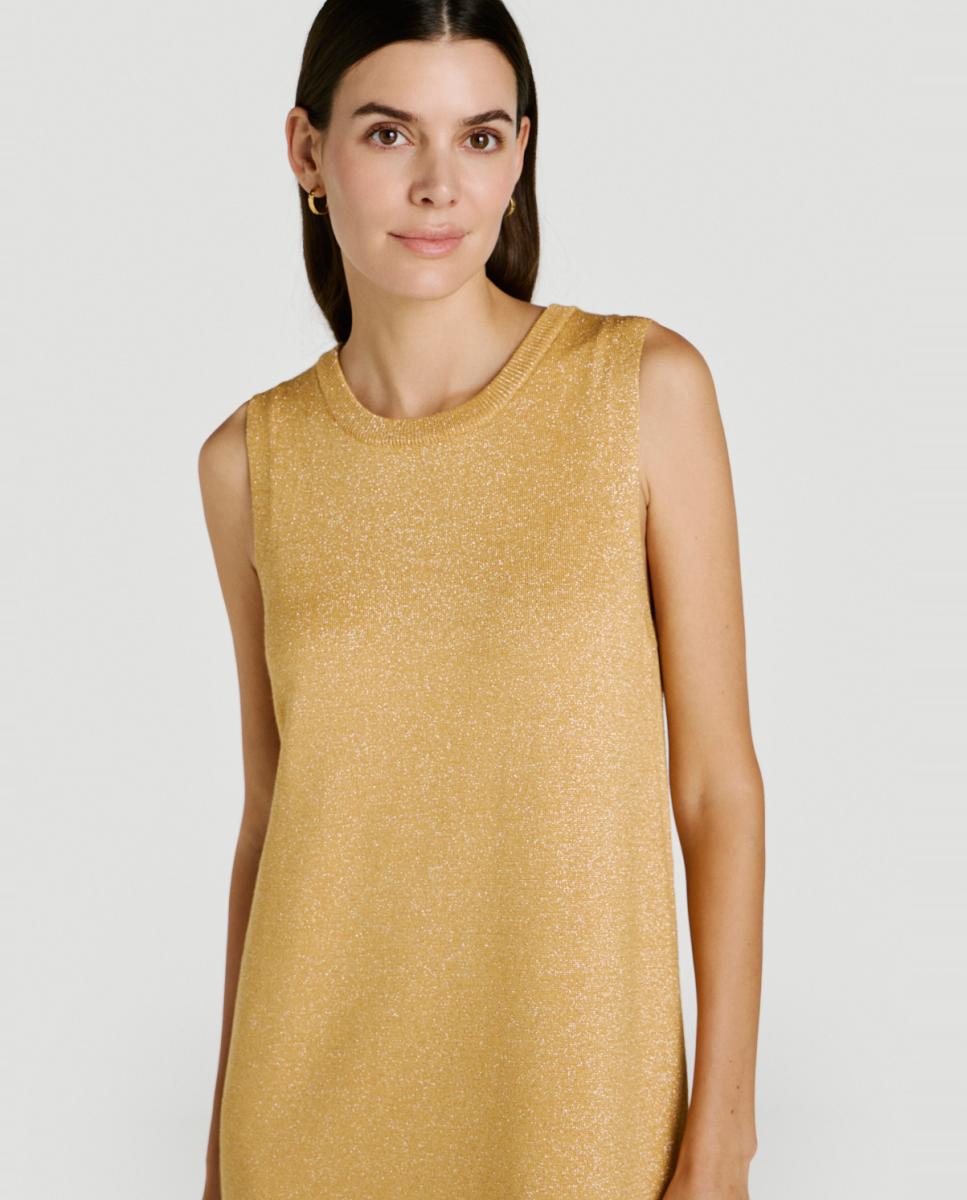 Vestido Midi de Malha com Fio Metalizado Caramelo-3