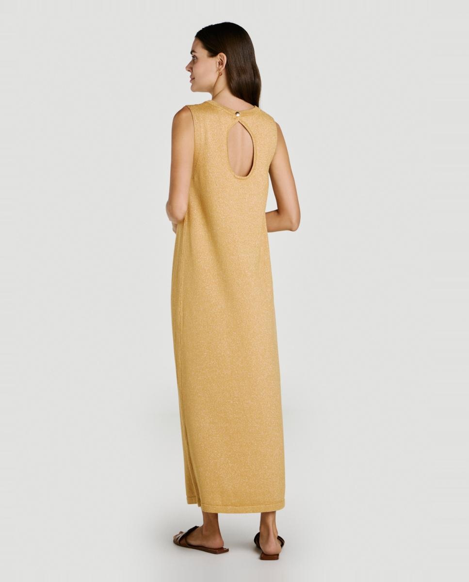 Vestido Midi de Malha com Fio Metalizado Caramelo-4