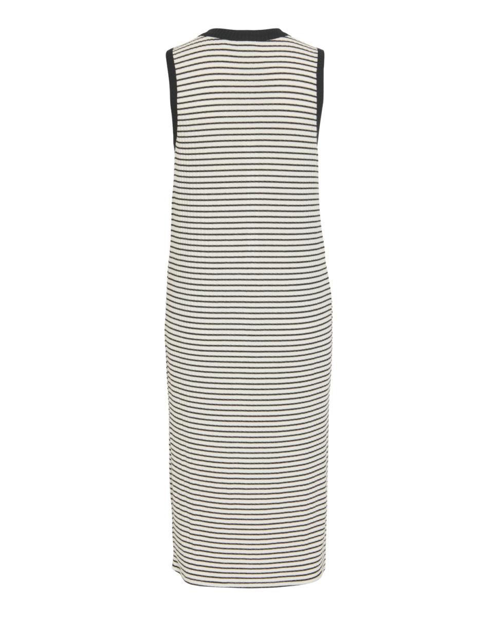 Vestido Midi de Malha Canelada Abotoado Bege-6