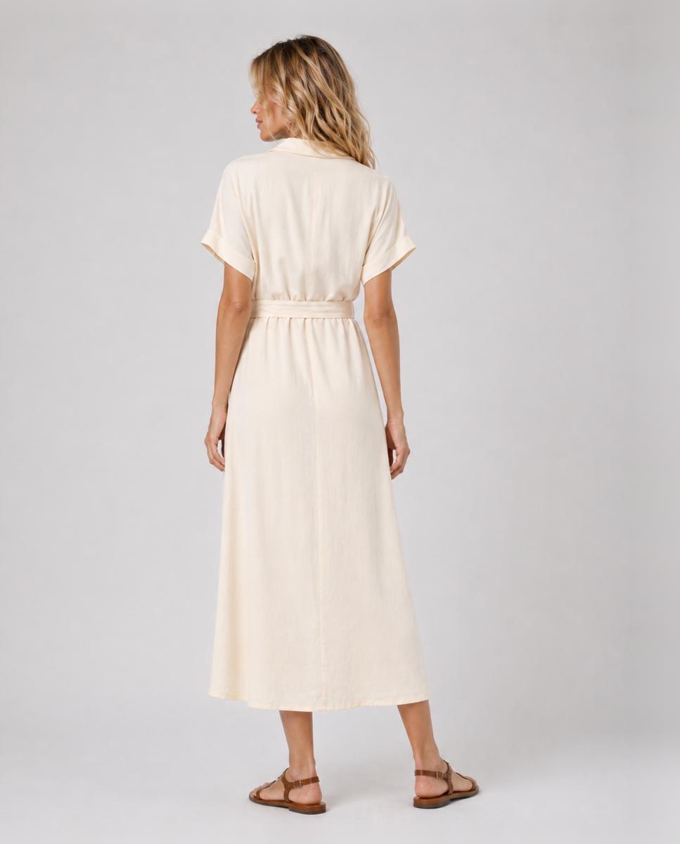 Vestido Camiseiro Midi de Linho Bege-2