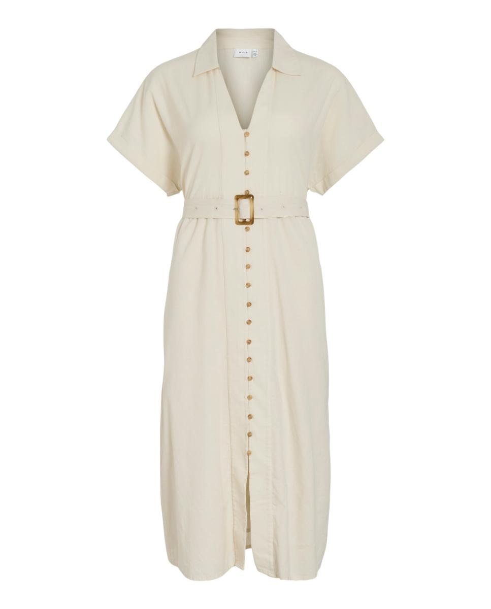 Vestido Camiseiro Midi de Linho Bege-3