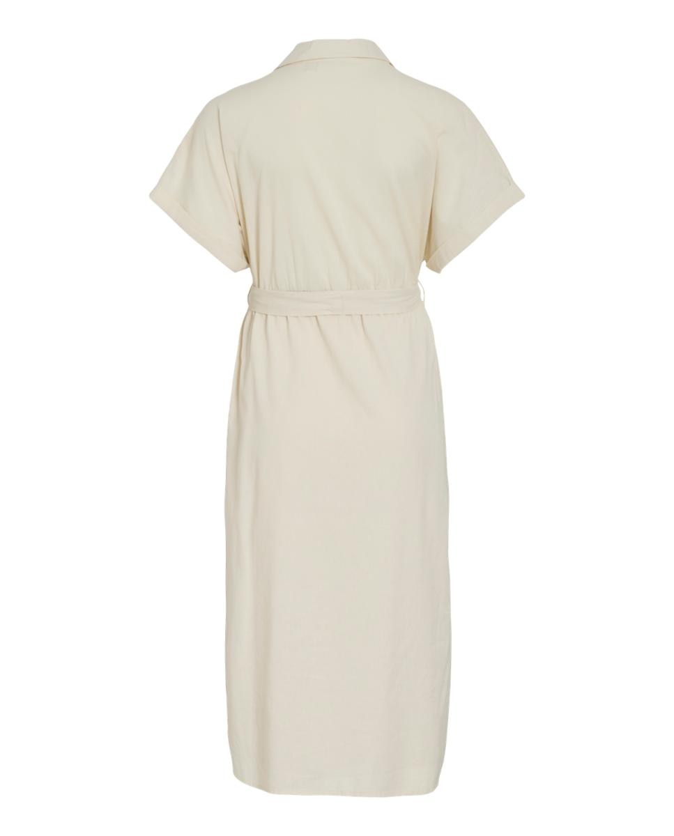Vestido Camiseiro Midi de Linho Bege-4