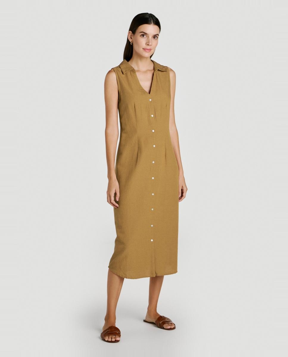 Vestido midi camisero de lino - Vila - Caramelo Caramelo-1