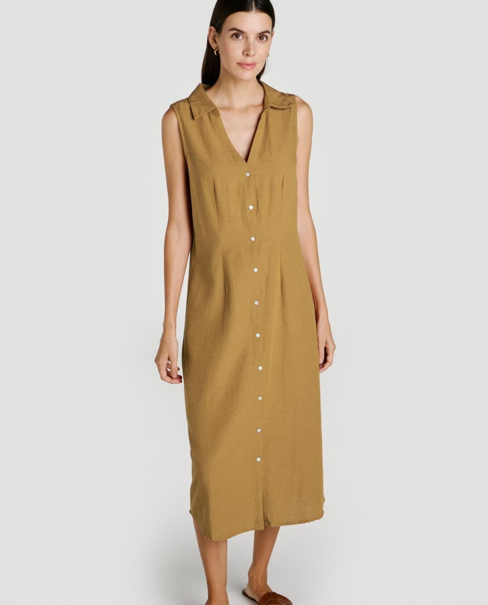 Vestido midi camisero de lino - Vila - Caramelo Caramelo-2