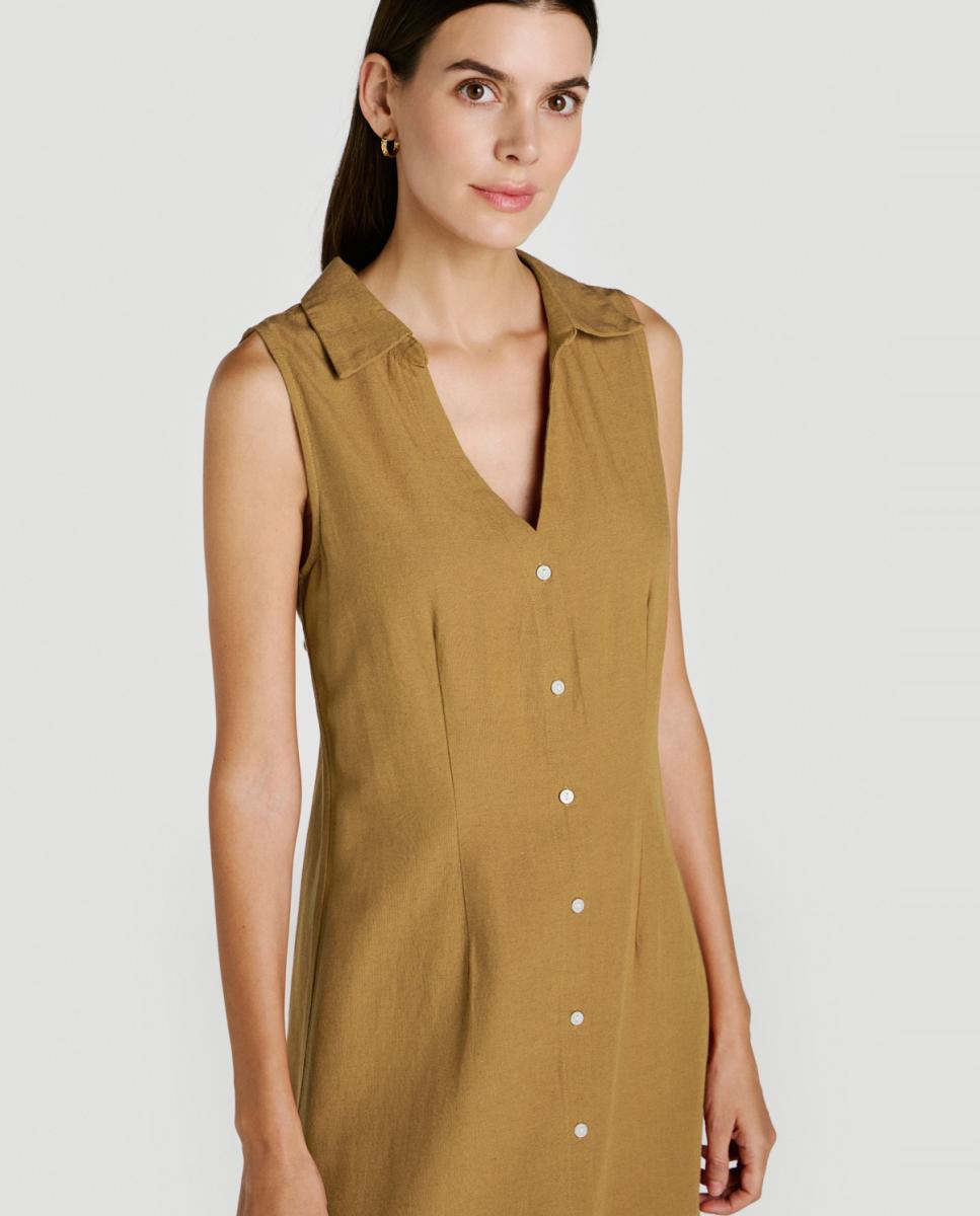 Vestido midi camisero de lino - Vila - Caramelo Caramelo-3