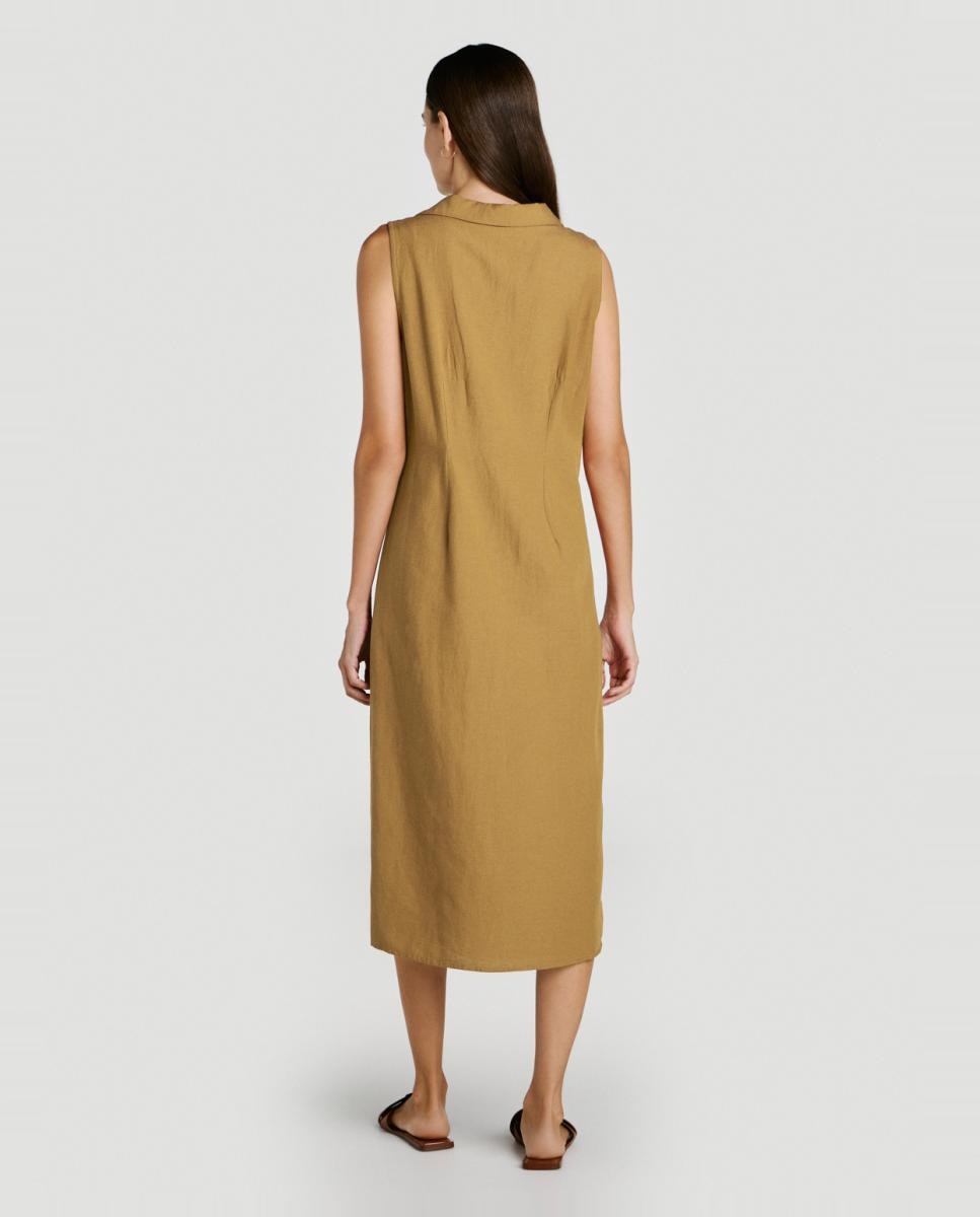 Vestido midi camisero de lino - Vila - Caramelo Caramelo-4