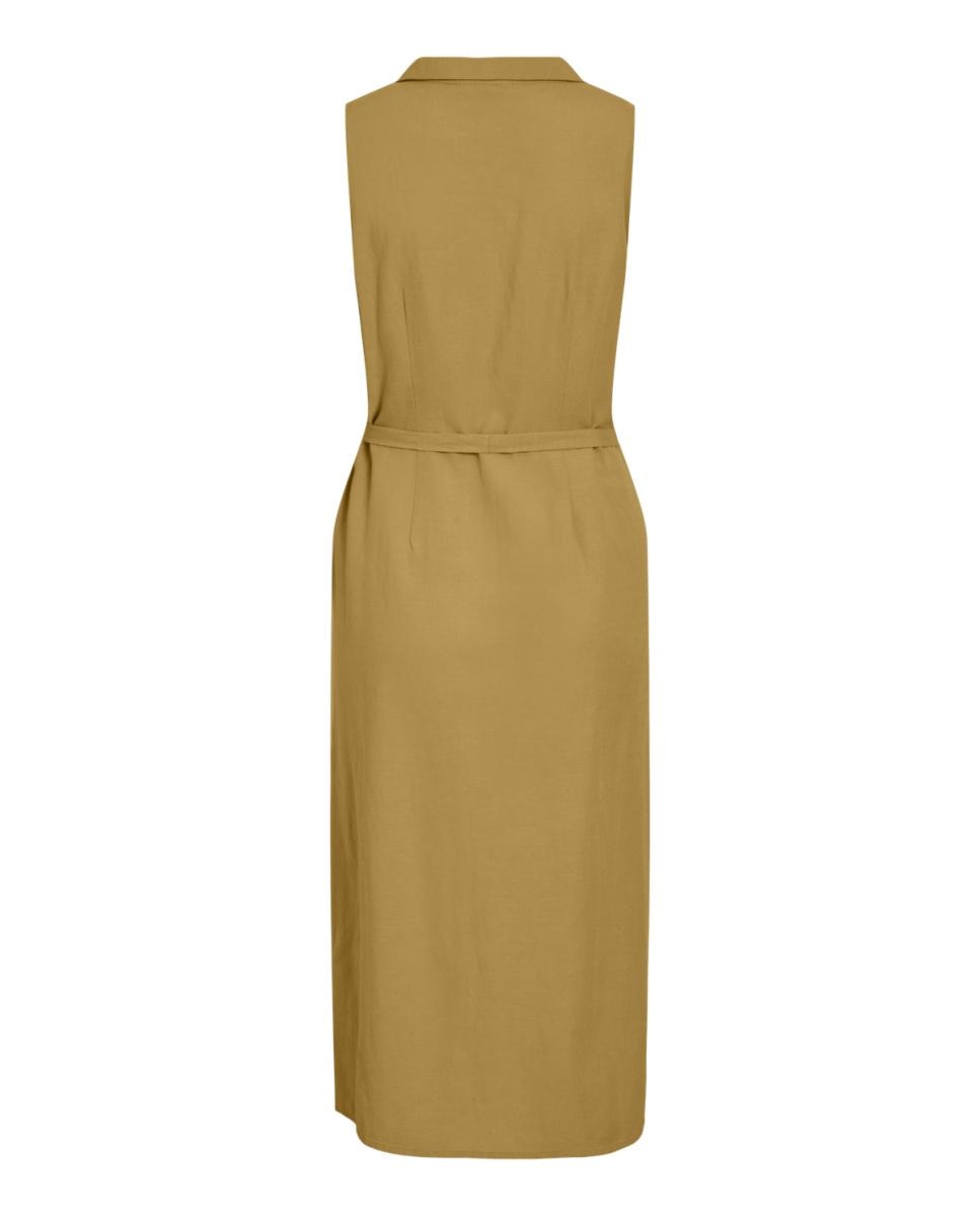Vestido midi camisero de lino - Vila - Caramelo Caramelo-6