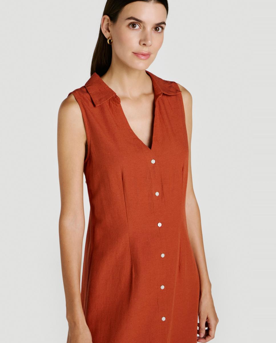 Vestido Camiseiro Midi de Linho Castanho-3