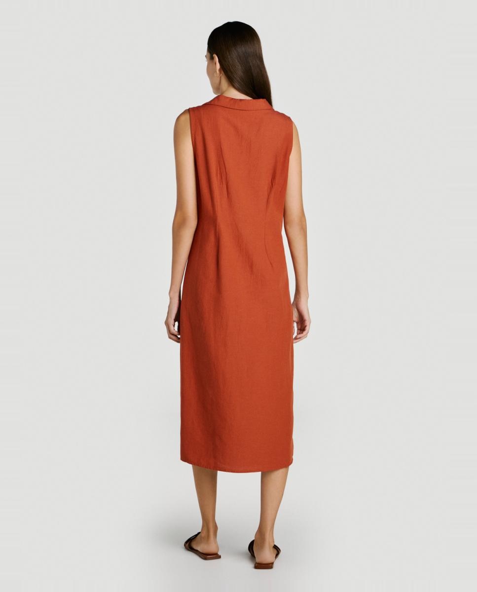 Vestido Camiseiro Midi de Linho Castanho-4