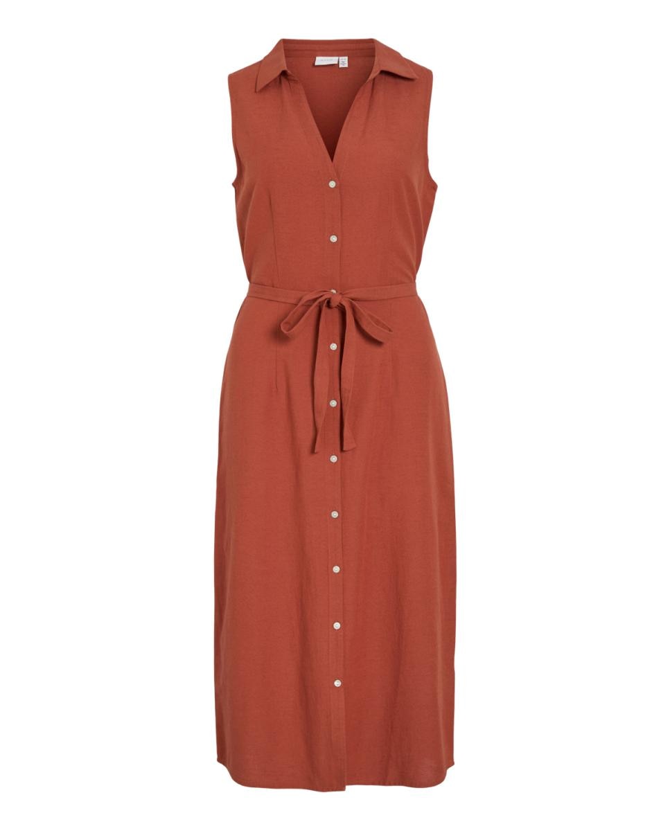 Vestido Camiseiro Midi de Linho Castanho-5