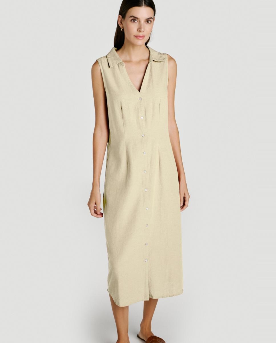 Vestido midi camisero de lino - Vila - Beige Beige-2