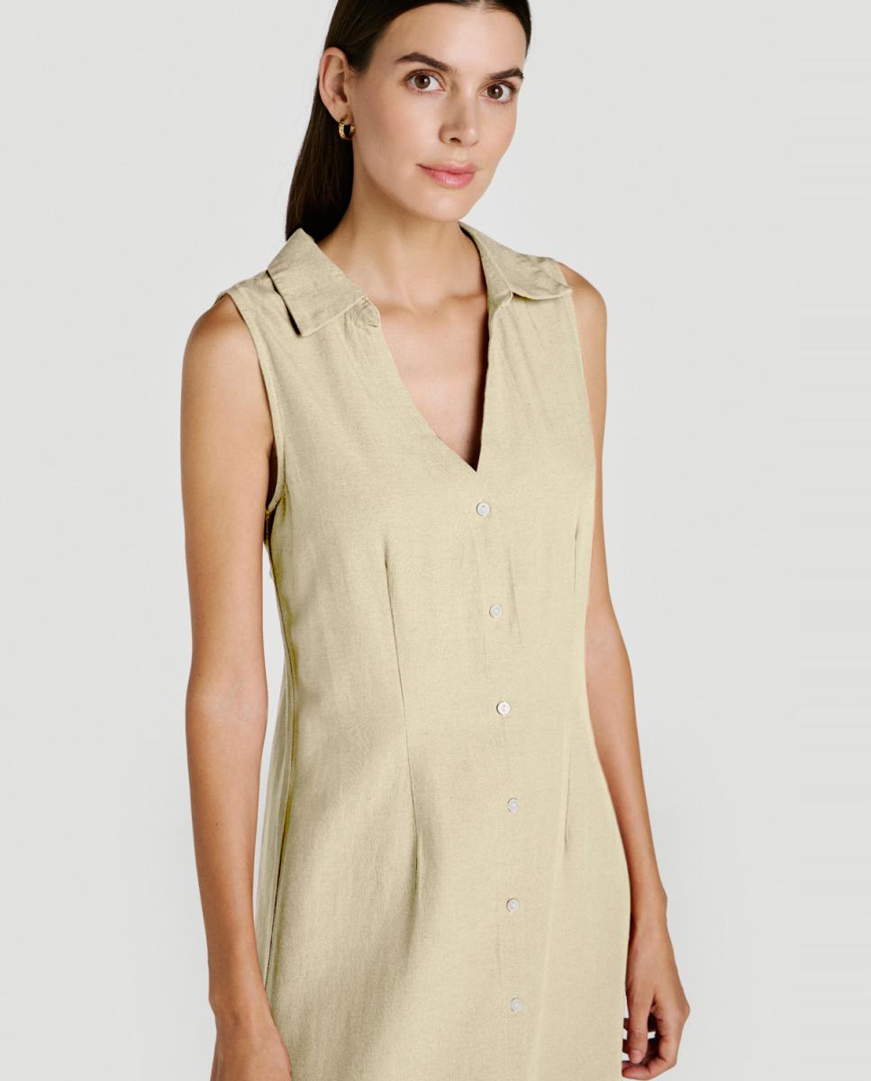 Vestido midi camisero de lino - Vila - Beige Beige-3