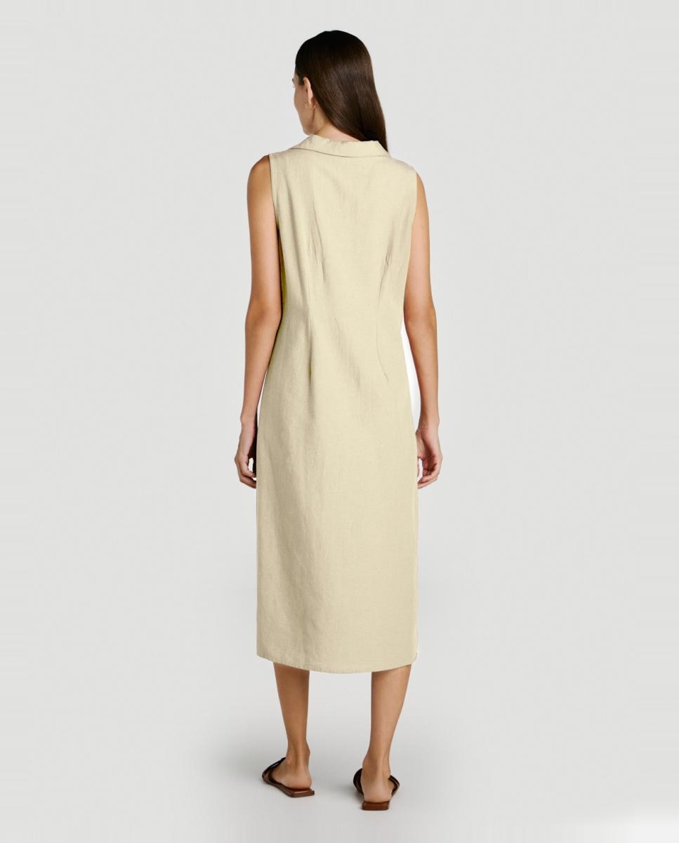 Vestido midi camisero de lino - Vila - Beige Beige-4