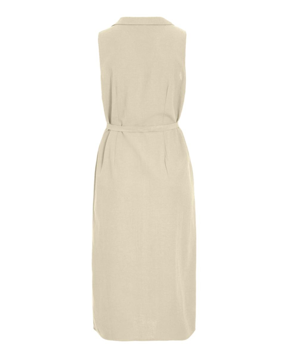 Vestido midi camisero de lino - Vila - Beige Beige-6