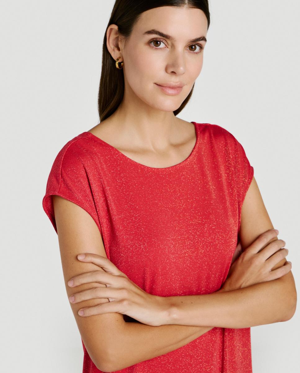Vestido Comprido com Fio Metalizado Vermelho-3