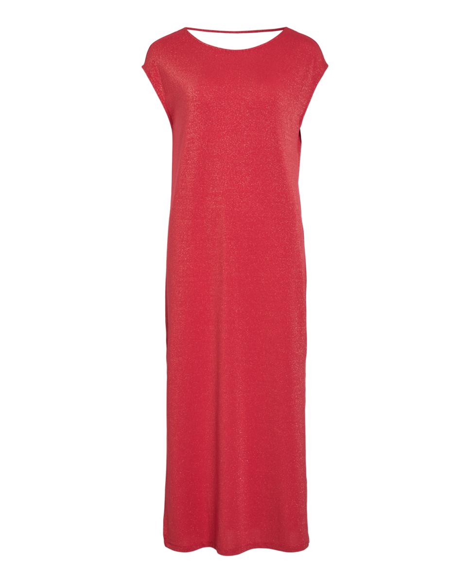 Vestido Comprido com Fio Metalizado Vermelho-5