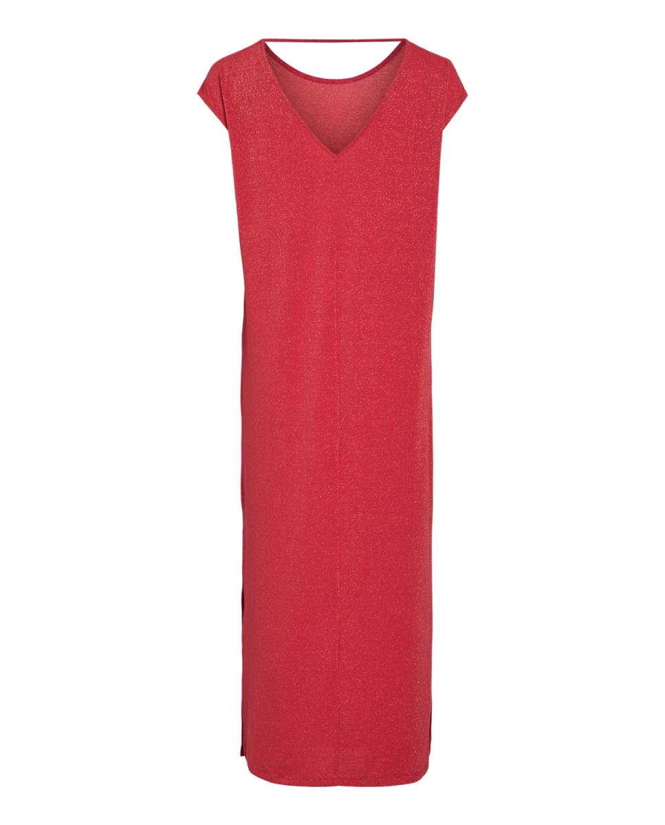 Vestido Comprido com Fio Metalizado Vermelho-6