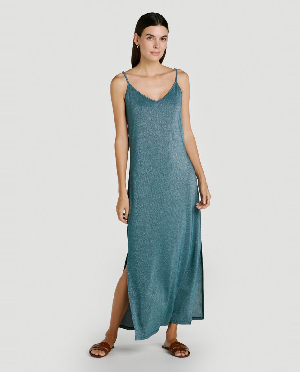 Imagem 0 de Vestido comprido de alças com fio metalizado