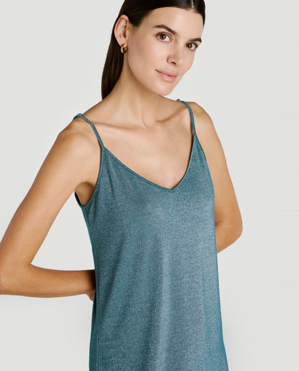 Vestido comprido de alças com fio metalizado Azul-3