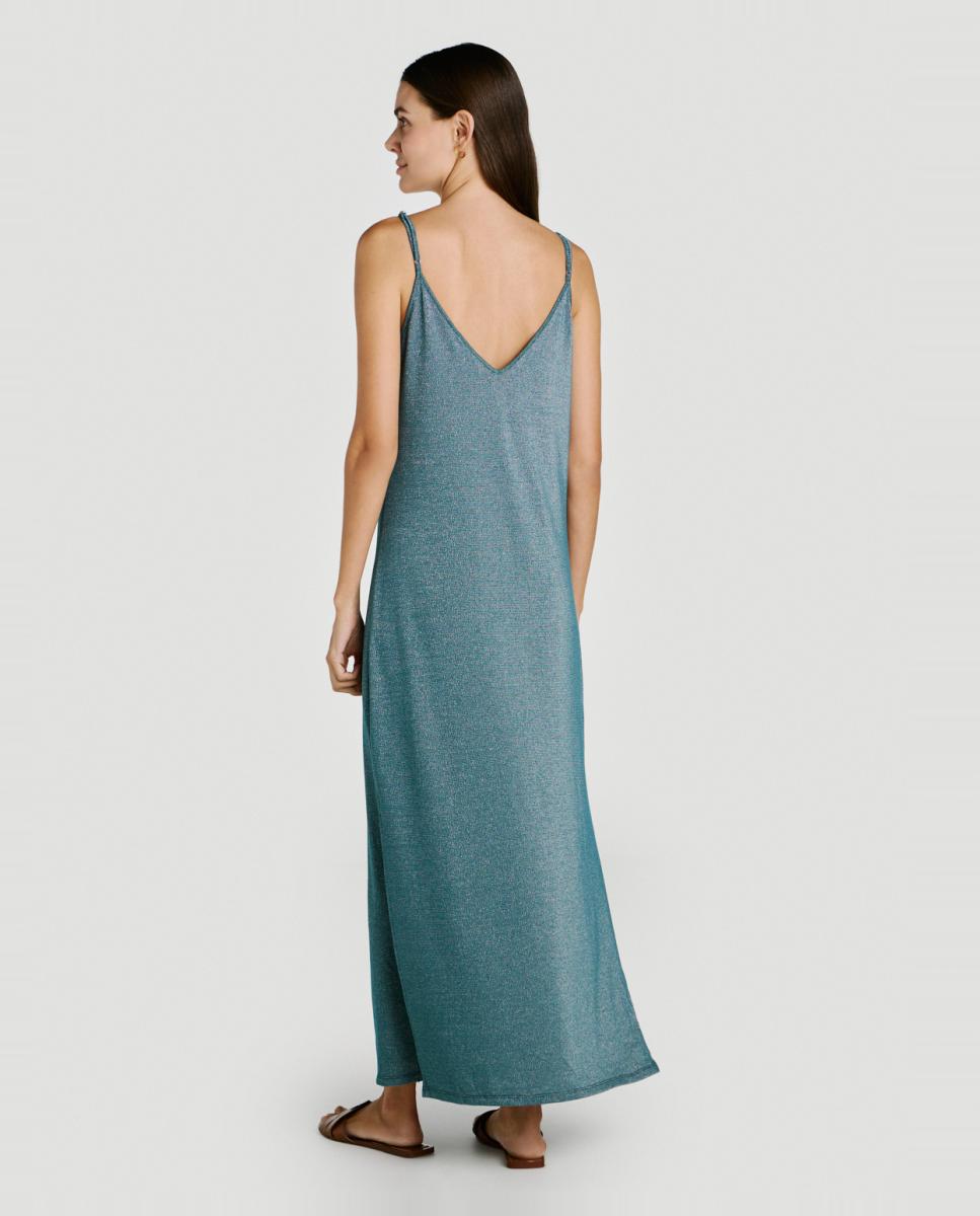 Vestido comprido de alças com fio metalizado Azul-4