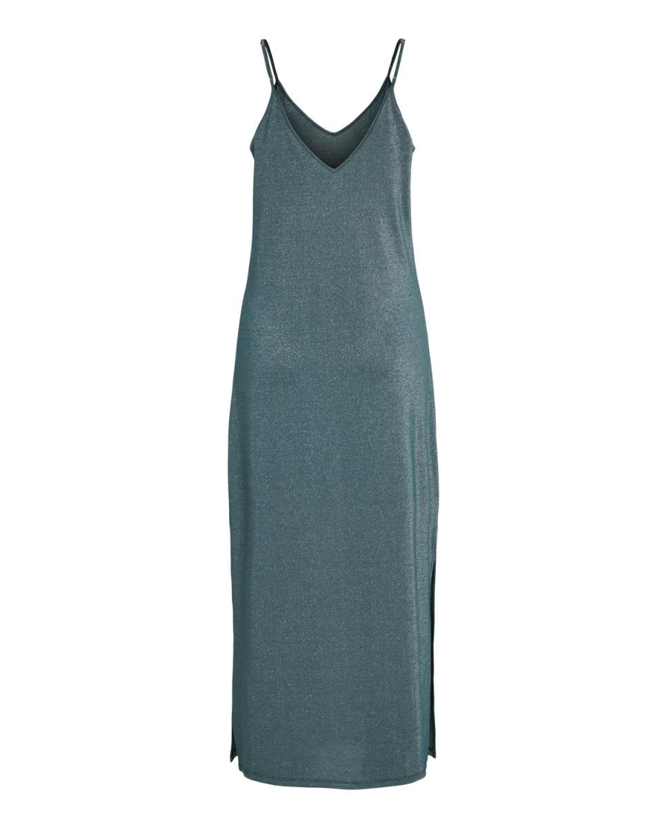 Vestido comprido de alças com fio metalizado Azul-6