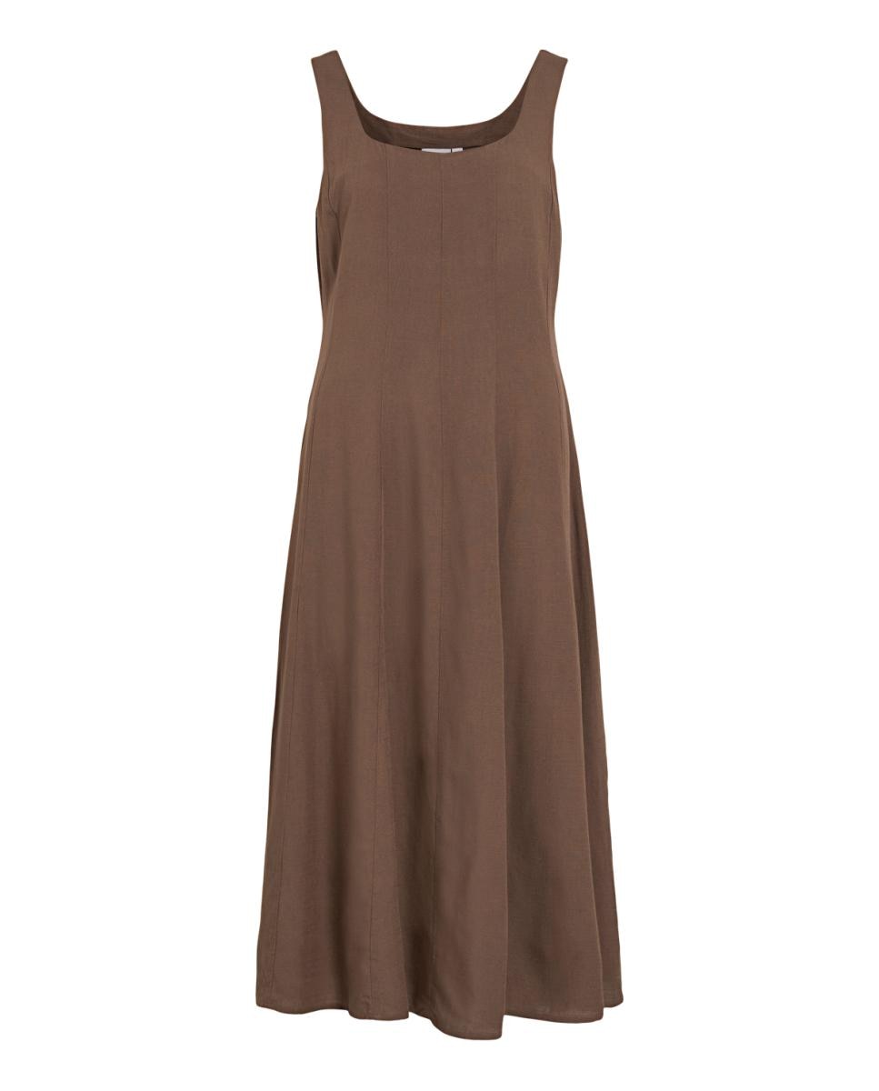 Vestido Midi de Linho com Alças Castanho-6