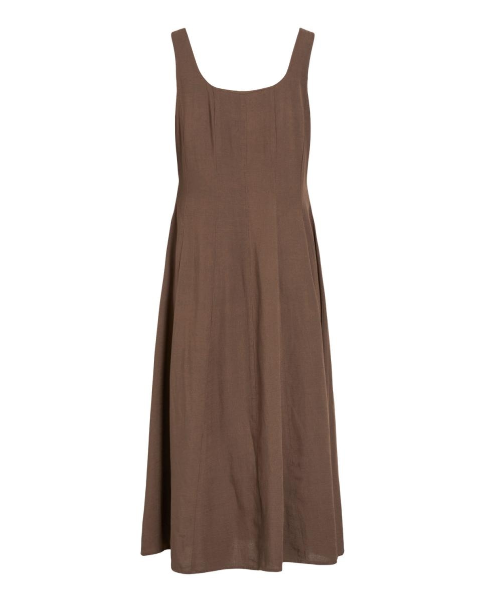 Vestido Midi de Linho com Alças Castanho-7