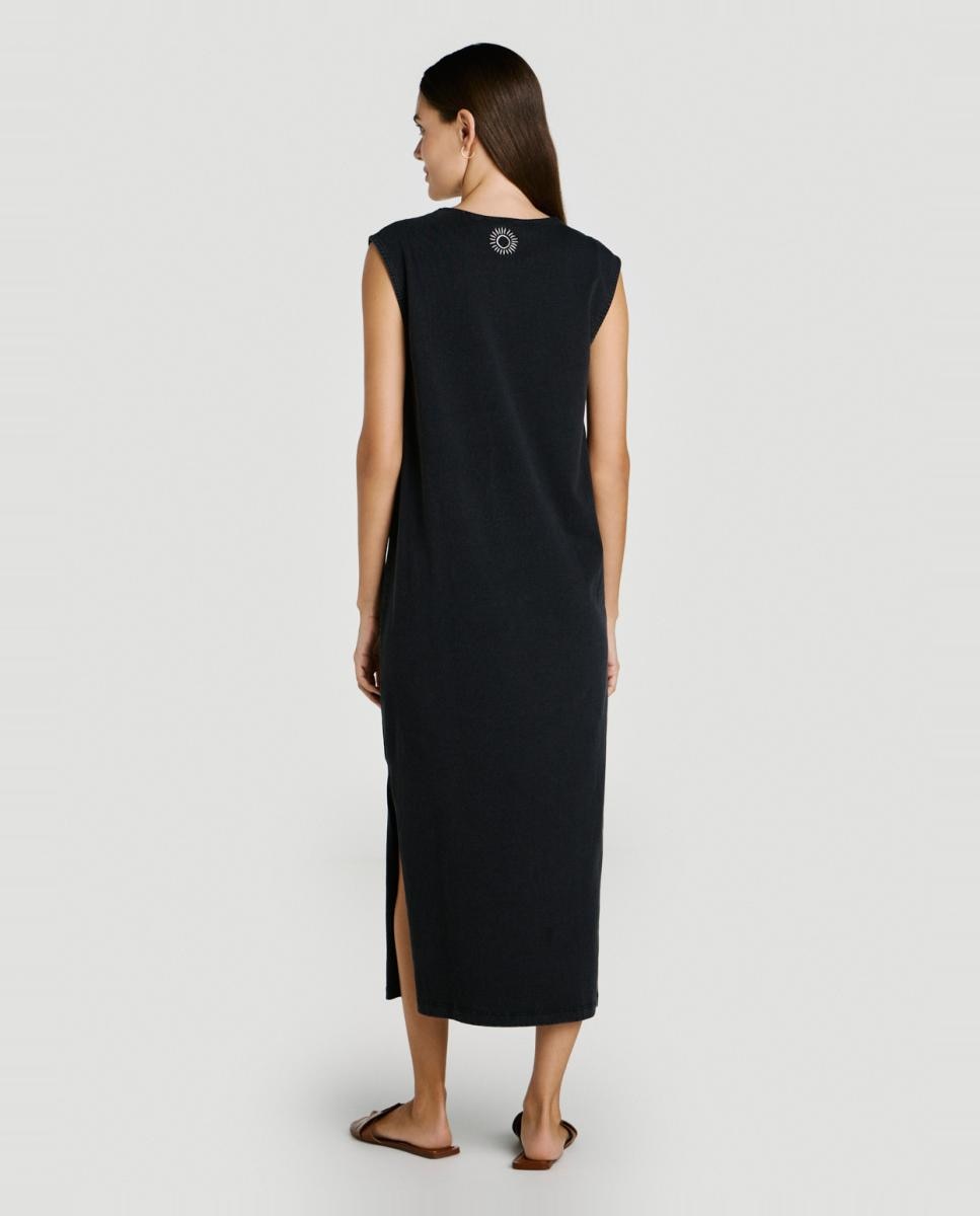 Vestido midi de algodão orgânico Preto-5