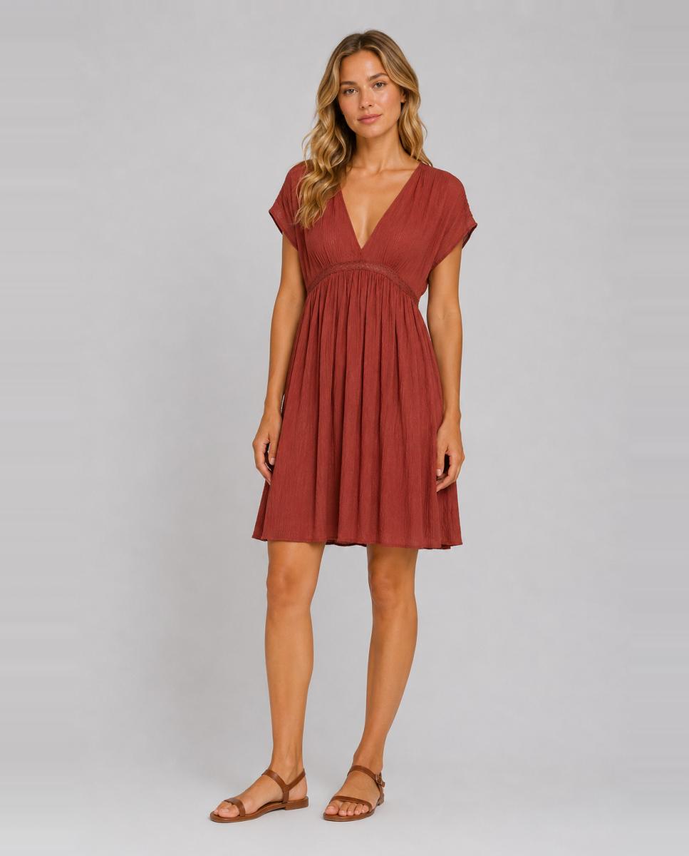 Vila - Vestido corto de estilo bohemio con escote en V.